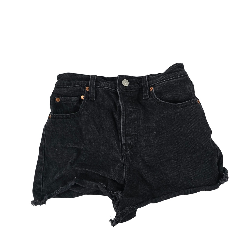 Levis Ribcage Shorts Womens 26 Black Denim High Rise Raw Hem Cut Off 77677-0005